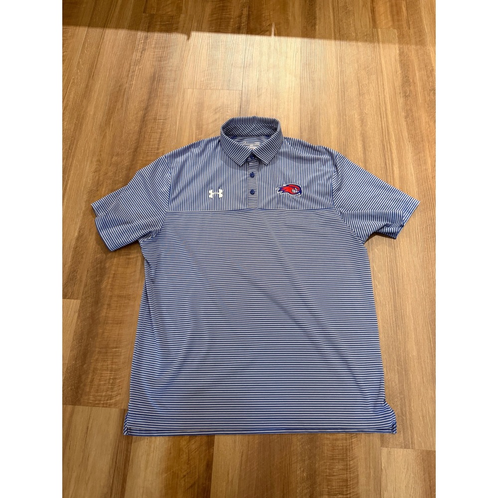 Under Armour Polo Shirt Mens Large Blue Striped HeatGear Short Sleeve Golf